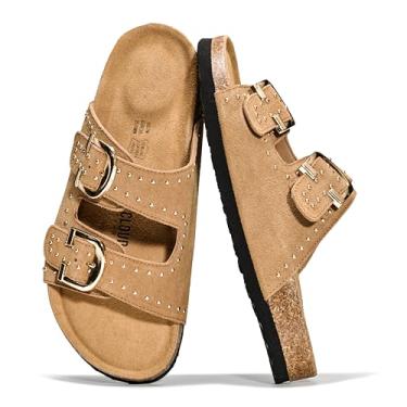 Imagem de Project Cloud Sandálias femininas 100% de couro genuíno – Sandálias femininas leves com palmilha de espuma viscoelástica e palmilha de cortiça natural para praia chinelos essenciais para mulheres