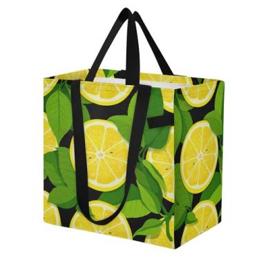 Imagem de SEHANY Sacolas de compras reutilizáveis de verão limão com alças reforçadas, bolsa de compras de lona dobrável à prova d'água de grande capacidade para viagem, cozinha, praia
