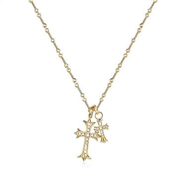 Imagem de x3anggyt5 Colar de prata esterlina com cruz de camada dupla, corrente de suéter de alta qualidade em ouro feminino, luxo leve e design de alta qualidade para mulheres