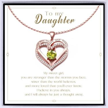 Imagem de Colar de coração banhado a ouro rosa "I Love You" para mulheres, colar de amor eterno, pingente de pedra do mês de nascimento para aniversário dela, aniversário, dia dos namorados, presente de Natal