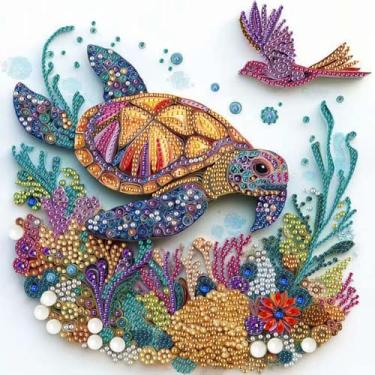 Imagem de ZQEATRY Kits de pintura de diamante de tartaruga marinha para adultos, kits de arte de diamante de formato especial 5D para adultos iniciantes, pontos de diamante de strass de cristal DIY com kits de