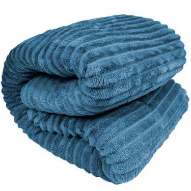 Imagem de Manta Cobertor Canelada Microfibra Super Soft Casal 1,80x2,20m (Azul Petroleo)