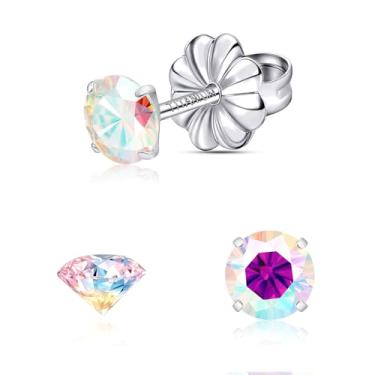 Imagem de Brincos de moissanite, brincos de titânio hipoalergênicos em ouro branco 18 quilates corte redondo cor D VVS1 Claridade Criada em Laboratório Moissanite Joia para mulheres e homens, 0,6CT-3,0CT