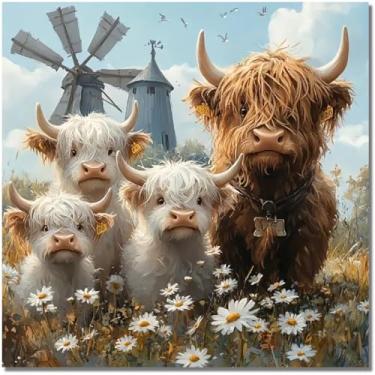 Imagem de Tiwabb Kits de arte de diamante Highland Cattle para adultos, kits de pintura de diamante de vaca para adultos, broca completa 5D, faça você mesmo, diamante, pontos, gem, arte, artesanato, decoração