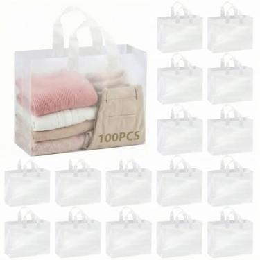 Imagem de Amylove 100 sacos plásticos com alças 40,6 cm x 30,5 cm x 15,2 cm sacolas grandes para presente fosco para pequenas empresas boutique casamento professor dia das mães embalagem de presente