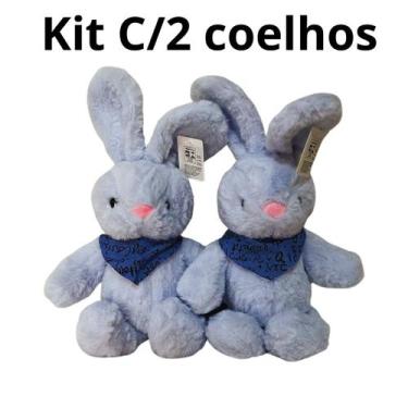 Imagem de Kit C/2 Coelhos Pelúcia Azul Enfeite Brinquedo Páscoa Macio - sm decor
