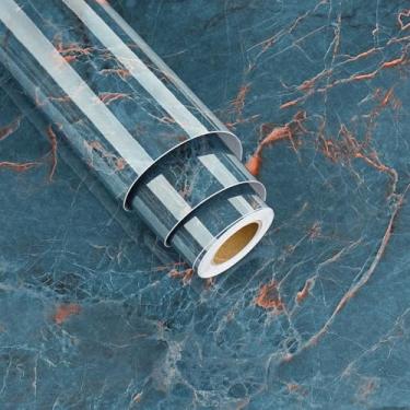 Imagem de Wallderful Papel de parede de mármore azul brilhante autoadesivo à prova d'água laranja rachado mármore papel de contato para bancadas paredes de banheiro cozinha armário de fundo adesivo em papel de