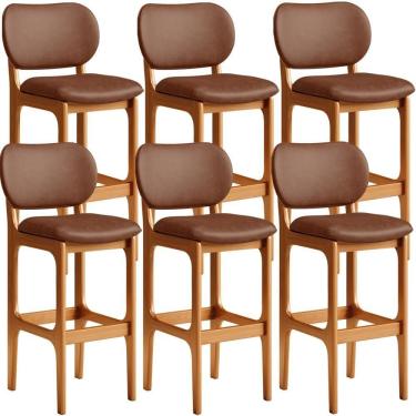 Imagem de Kit 06 Banquetas Alta Para Cozinha Madeira Fixa Betta L02 Imbuia Couríssimo Marrom - Lyam Decor
