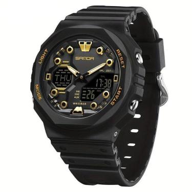 Imagem de Relógio Masculino Esportivo Multifuncional Com Mostrador Grande Sanda Preto Dourado