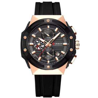 Imagem de Relógio De Pulso Em Silicone Clássico Casual Ponteiros Luminoso Mostrador Cronógrafo Preto