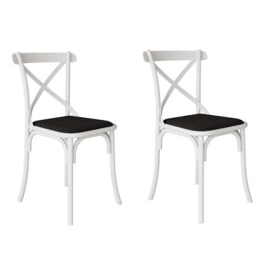 Imagem de Kit 2 Cadeiras Katrina Assento Corano Preto Aço Branco