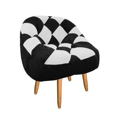 Imagem de Poltrona Redonda Dama Suede Preto E Branco Pés Palito Natural - D'rossi