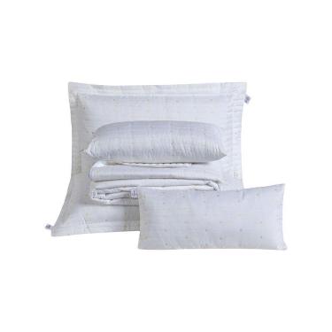 Imagem de Kit Cobre Leito King 7 Peças Bordado Urbany 100% Poliéster Hipercal 400 Fios Cor:branco.