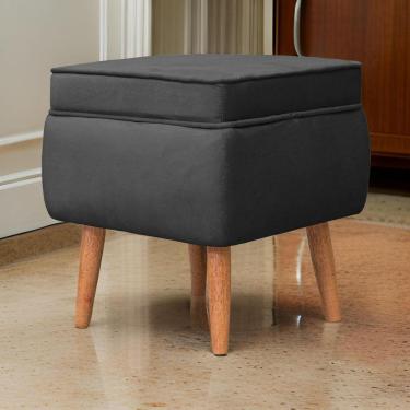 Imagem de Puff Banqueta Comodoro Quadrado Em Tecido Veludo Sentô Preto