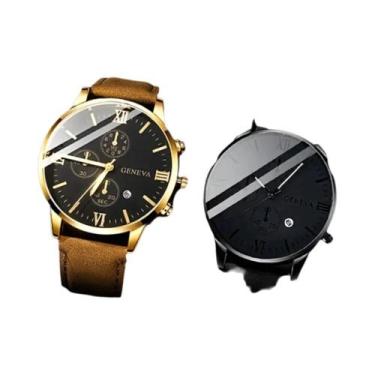 Imagem de Conjunto De Relógio Esportivo Casual Masculino De Quartzo Com 2 Peças,