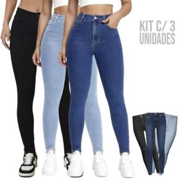 Imagem de Kit c/3 Calças Jeans Skinny Femininas Elastano Slim Estica-Masculino