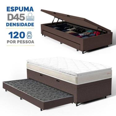 Imagem de Cama Box Baú com Colchão de Espuma D45 Pillow Top Ortopédico Domo + Auxiliar Solteiro 88cm