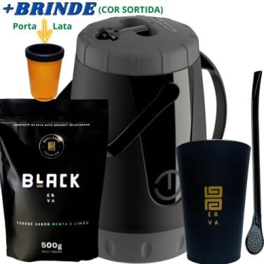 Imagem de Kit Tereré Black Erva Mate Garrafa Lisa Copo Caldereta Preto Bomba Pre