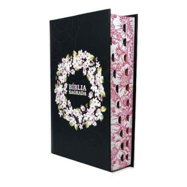 Imagem de Bíblia Sagrada Flores Capa Preta Dura Luxo Índice Evangélica Pentecost