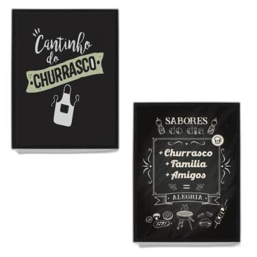 Imagem de Kit 2 Quadros Cantinho Churrasco 45X34Cm Madeira Preta