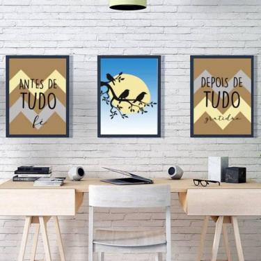 Imagem de Kit 03 Quadros Decorativos Fé E Gratidão Pássaros