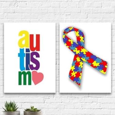 Imagem de Kit 2 Quadros Autismo Símbolo 45X34Cm - Com Vidro - Quadros On-Line