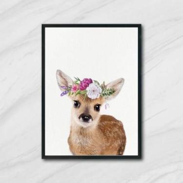 Imagem de Quadro Veadinho Coroa De Flores 45X34Cm Com Vidro Preta - Quadros On-L