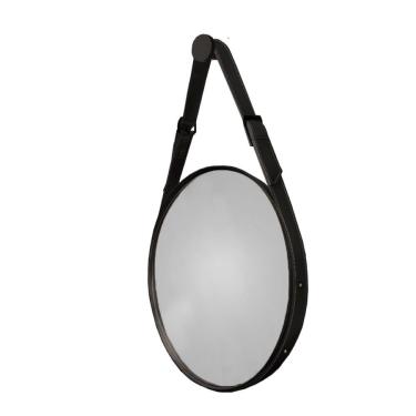 Imagem de Espelho Decorativo Fine 55cm Com Alça Em Couro Cor:preto
