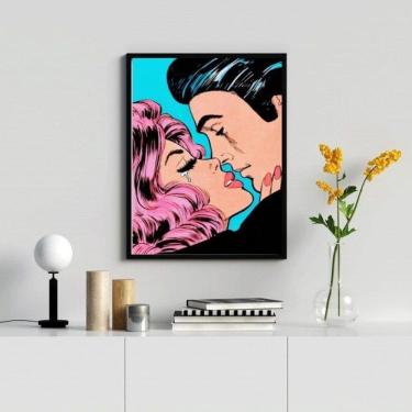 Imagem de Quadro Pop Arte Casal 24x18cm - Vidro e Moldura Madeira Preta