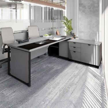 Imagem de Escrivaninha Mesa Escritório Diretor em L com Armário Lateral e Caixa 