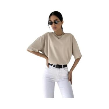 Imagem de Camisetas Básicas Oversized Femininas Em 21 Cores 100% Algodão Branco 