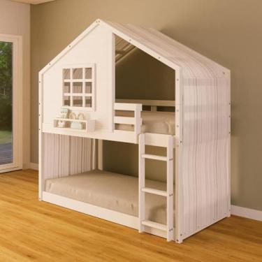Imagem de Beliche Montessoriano Casinha Com Janela E Cortina Madeira Maciça Bran