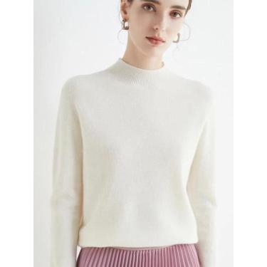 Imagem de Suéter Feminino De Gola Alta Sólido Para Outono/Inverno, Malha Casual 