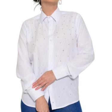Imagem de Camisa Social Feminina Manga Longa Slim Branca com Strass-Feminino