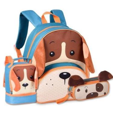Imagem de Mochila Cachorrinho com Lancheira e Estojo Escolar Meninos-Unissex
