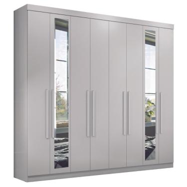 Imagem de Guarda Roupa Casal Girona 8 Portas 4 Gavetas MDF com Espelho Branco Santos Andira