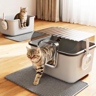 Imagem de Oneluck Caixa de areia grande para gatos com coberta, tapete e pá, caixa fechada para g...