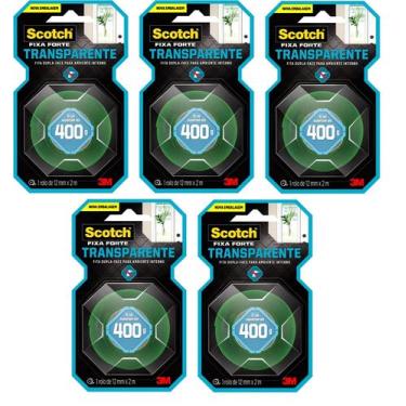 Imagem de FITA DUPLA FACE 12mm x 2m FIXA FORTE 3M 15cm ATÉ 400g C/ 5 UN