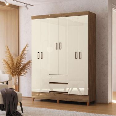Imagem de Guarda-Roupa Solteiro Lux 6 Portas 2 Gavetas Jequitiba/Off White - Pnr Móveis