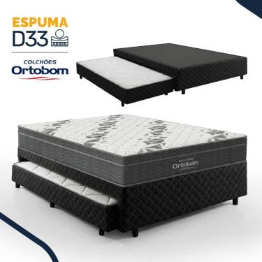 Imagem de Bicama Box com Colchão Ortobom Airtech Ortopillow 100 D33 + Auxiliar de Espuma D28 Positanno Casal 138cm
