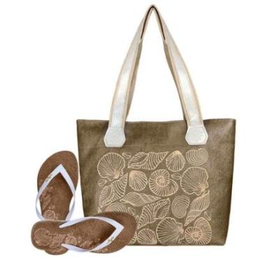 Imagem de Bolsa Feminina Praia Com Alto Relevo 3D Chinelo Slim Marrom Magicc BCH-240-Feminino