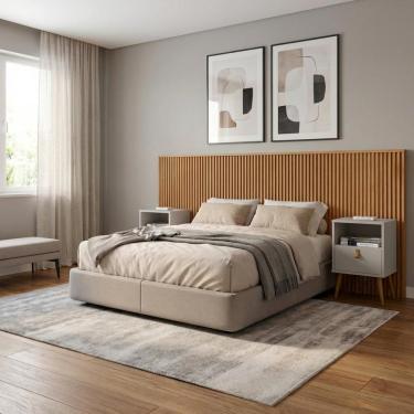 Imagem de Cabeceira Ripada Casal Queen 241cm Painel Mdf E Mdp Premium Repleta