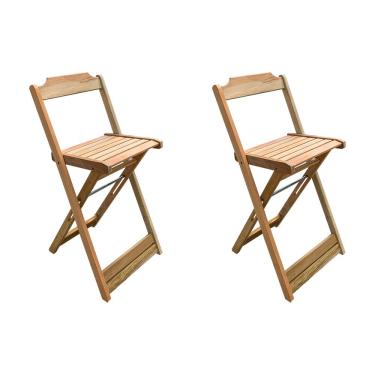Imagem de Kit 2 Banquetas Bistrô Dobrável Para Bar Madeira Maciça Assento Madeira Sem Pintura Crua Preguiçosa