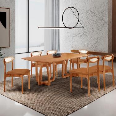 Imagem de Sala de Jantar Mesa Flora 180cm Tampo Laminado Barril e 6 Cadeiras Noronha Premium Moderna Mobilia