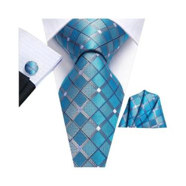 Imagem de Conjunto De Gravata, Abotoaduras E Lenço De Bolso Masculino Xadrez Pre