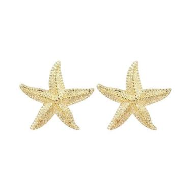 Imagem de Brincos Grandes De Estrela-do-mar Dourada Estilo Boho Para Mulheres, J