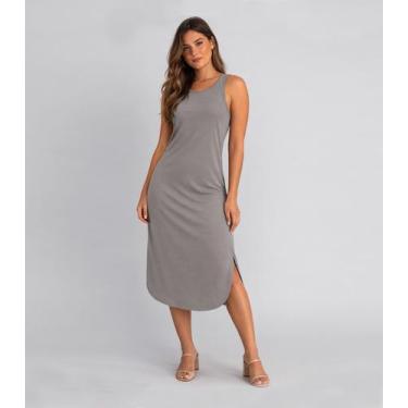 Imagem de Vestido Feminino Regata Midi Com Fenda Good Bless Cinza, M, Cinza