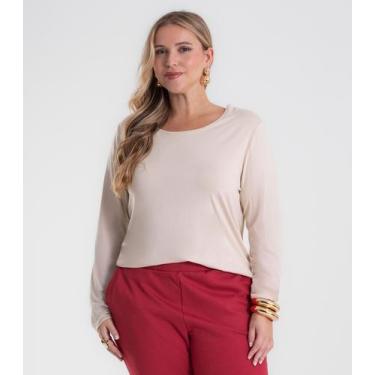 Imagem de Blusa Manga Longa Viscotorcion Secret Glam Bege, Plus G2, Bege