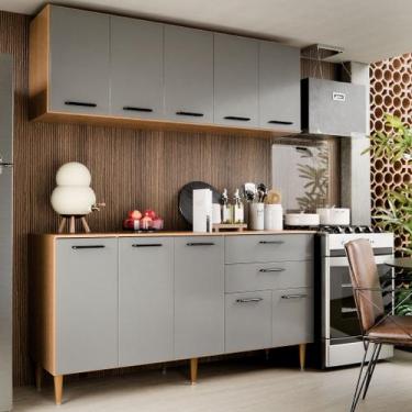 Imagem de Armário de Cozinha Completo Bela 140cm com Aéreo Ripado Balcão 3 Porta