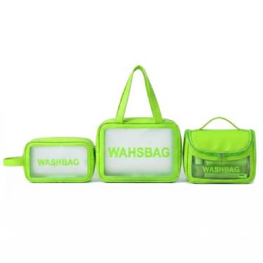 Imagem de Kit 3 Necessaire Viagem WashBag a Prova de Água Espaçosa Modelo:Verde 